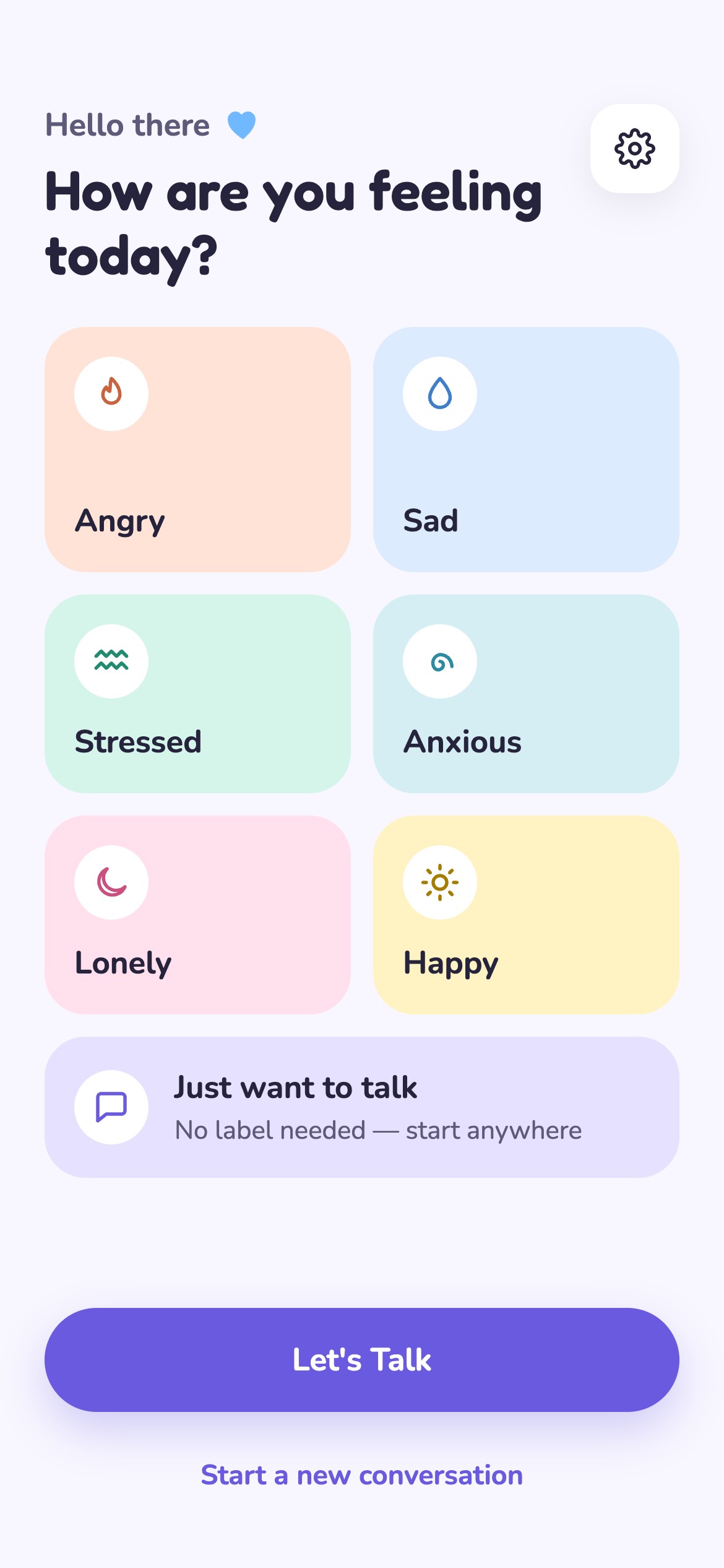 Design preview of the app's seven mood choices